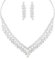 [Aixiao] Silver Bride Wedding Jewelry Sets Bridesmaid Crystal Bridal Necklace Earrings Set Rhinestone Prom Costume Jewelry Set for Women
