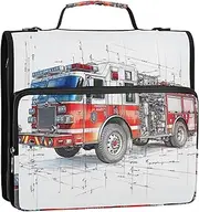 3 Rings Organizer Binder with Shoulder Strap Multiple Pockets Portfolios Portfolio Organizer for School Fire Truck White