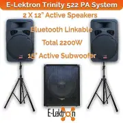 E-Lektron Trinity 522 2200W Bluetooth PA Speaker System 2X12" + 15" Sub Stands