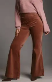 NWT $98 Pilcro Anthropologie Velvet Pull-On Retro Flare Pants Jeans Sz 32 Brown