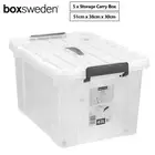 5pk x 43L Plastic Storage Box Carry Handle W/Wheels Crate Organiser Container