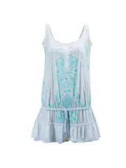 Blue Embroidered Sleeveless Peplum Top