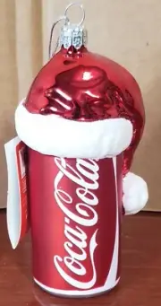Coca-Cola 2015 Kurt Adler Glass Red Coke Can Holiday Christmas Ornament