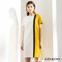 在飛比找momo購物網優惠-【GINKOO 俊克】拼接色短袖洋裝