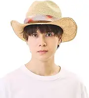 [CA4LA] Kashira DOU01993 Men's Ten Gallon Hat, Washable, Daily, Casual, Spring and Summer, Ribbon, Checked, Pearl, Adjustable Size