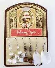 2009 Panama Jack 3 Pair Shell &Wood Dangle Silver Pierced Earrings 1.75" in Card
