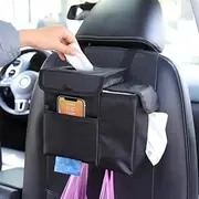 Car Trash Can With Tissue Holder,Multifunctional Suspended Foldable Waterproof car trash can for back seat,Portable Easy-to-Install Black Road Trip Essentials