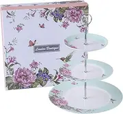 (Turquoise) - 2 Tiered Cake Stands Afternoon Tea Porcelain Bird Rose Butterfly in Gift Box (Turquoise)