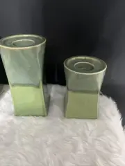 Party Lite Contemporary Candle Holders, Ombré Green, 8”/6” Sizes New Without Box