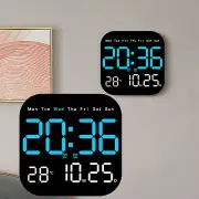 Large Digital Wall Clock Remote Control Temperature Date Week Display Square LED
