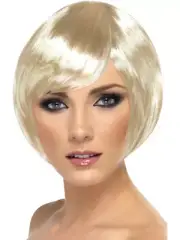 Blonde Babe Wig Short Bob with Fringe Adult Womens Fancy Dress Costume Accessory