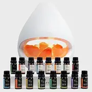 Alcyon 160ml Kiyoshi Himalayan Salt Lamp Aromatherapy Diffuser with 16 Oils Set - White Color - Soothing Illumination with Ultrasonic Vibrations - Glow & Grace of The Salt Lamp - Runtime 6/hrs