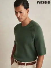 Reiss Kale Green Dalton Wool Blend Heavy Knit T-Shirt (AV5094) | $225