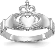 [JewelryWeb] 14k White Gold Polished Satin and Sparkle Cut Irish Claddagh Celtic Trinity Knot Ring Size 7.00 Band Style-Ring for Women