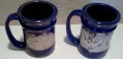 Set of 2 Handmade Stoneware Eagle and Deer Mugs