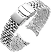 [Juntan] Stainless Steel Curved Ends Tapered 20mm 22mm 23mm 24mm Metal Watch Band Flexible Watch Strap Replacement Bracelet Deployment Double Flip Lock Buckle Silver Black