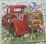 Two Decorative Luncheon Napkins for Decoupage "Red Truck Picnic"