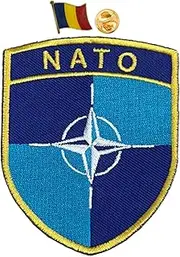 A-ONE NATO Mark Sew On Shield Patch+Romania National Flag Metal Lapel Pin, Patch&Badge for Garrison Cap Military Clothing School Bag NO.432P+423