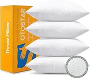 OTOSTAR 4 Pack Premium Waterproof Pillows Inserts, 18 x 18 Outdoor Decorative Throw Pillow Inserts Soft Fluffy Plump Cushion Inserts for Patio Garden Bench Farmhouse Sofa Couch Bed, White