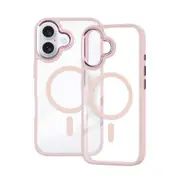 iPhone 16 Plus Clear Hard Case Cover with Metal Camera Lens: Magnetic Design, MagSafe Compatibility, Enhanced Camera Screen Guard, Anti-Scratch Protection - Pink