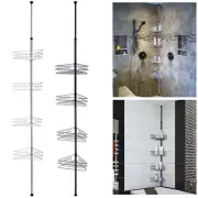4 Tier Metal Shower Corner Shelf Tension Pole Caddy Organizer Bathroom Storage