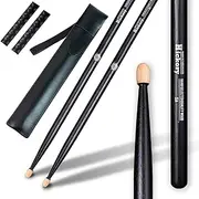 AMTAM 5A Drum Sticks Hickory Drumsticks Set with ANTI-SLIP Handles Drum Sticks with Non-Slip Strong Musical Instrument Accessories Hickory Drumsticks-Black color