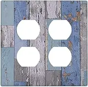 Wpshijia Decorative Light Switch Cover Plate 3d Wood Grain Blue Distressed Wood 2 Gang Socket Covers Double Duplex Wallplates Switch Plates and Outlet Covers for Cabin Home Decor