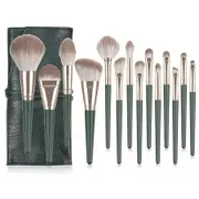 14 Pcs Green Cloud Makeup Brushes Make Up Brush Set Solid Wood Makeup Brush with Bag