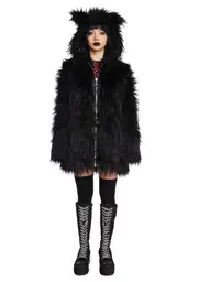 [Dolls Kill x Emily The Strange] Don't Bother Meow Faux Fur Jacket
