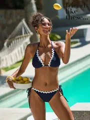Friends Like These Navy Lace Trim Tie Side Bikini (AT1247) | $83