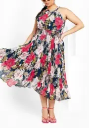 CITY CHIC Miriam Print Maxi Dress in Navy Plus Size XS/14 NWT [RRP $159.95]