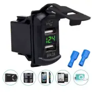 12V Dual USB LED Charger Socket Voltage Voltmeter Rocker Switch Panel Car Boat