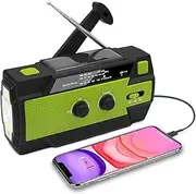 Emergency Radio Hand Crank Solar Powered Portable AM/FM/NOAA Weather Radio with 1W Flashlight and Motion Sensor Reading Lamp Camping Cell Phone Charger, SOS for Home (Green)