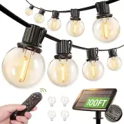 100FT Solar String Lights Outdoor with 54 LED Shatterproof Bulbs, 3 Light Modes