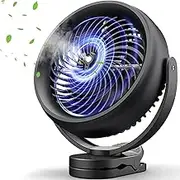 ALAGOON Cooling Misting Fan Clip On Fan, 10000mAh Rechargeable Battery Operated Desk Fan, 3 Speeds, Mist Output with 200ml Water Tank, Strong Clip, for Office, Family, Travel and Outdoor Camping