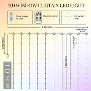 Enhance Your Space with 1pc 300 LED Curtain Fairy Lights - Remote Controlled, 8 Modes, Waterproof, USB Plug In