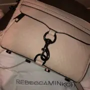 REBECCA MINKOFF Nude Suede Top Zip Mini MAC Clutch Cross-body Bag Gunsmoke New