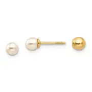 14kYellow Gold Reversible 4mm FW Cultured Pearl & Gold Ball Earrings Madi K