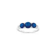 Silver Blue & Cz Bold Trilogy Ring Size Q in Blue