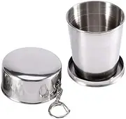 Nikou Stainless Steel Folding Cup Portable Camping Mug Foldable Drink Retractable Telescopic Cup with Lid Keyring for Outdoor Travel Camping Hiking Fishing Mountaineering (240 ml)