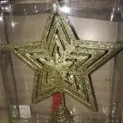 Christmas Star Tree Topper -Gold Glittered Metal -12” Total; Star Is 10”. New