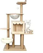 Large Cat Tree Tower for Indoor with a Hanging Ball Cats with Padded Cat Bed, Sisal Scratching Post Cat Tree Space Capsule, 52 Inch