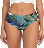 [YANYU] Azurite Teal And Foil Gold Oil Marble Pattern Print Women S Briefs Comfortable Plus Size Underwear Ladies Versatile Panties Xs To 4xl, Black, Medium