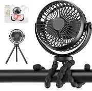 Portable Mini Handheld Stroller Fan,3 Speed 360° Rotate Flexible Tripod 5200mAh Baby Fan Handheld，USB or Battery Powered Desk Fan for Bike Crib Treadmill Travel