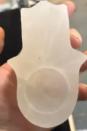 Selenite Votive Candle Holder Hamsa Hand