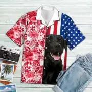 Black Labrador Retriever Usa And Watercolor Tropical Red Plants Hawaiian Shirt H