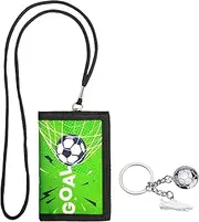 Children's Wallet Set, Neck Pouch Children with Football Keyring, Triple Folded Purse Football Motif Purse, Teenager Purse, Children's Wallet for Boys Girls Birthday Gift