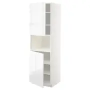METOD high cab f micro w 2 doors/shelves, white/Voxtorp high-gloss/white, 60x60x200 cm