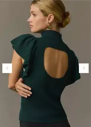 NWT Maeve Flutter Muscle Sleeve Sweater Shirt In Green Size XL open Back!