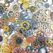 [GXXMEI] 300 Gram DIY Assorted Color Antique Metal Steampunk Gears Charms Pendant Clock Watch Wheel Gear for Crafting, Jewelry Making Accessory, Metal